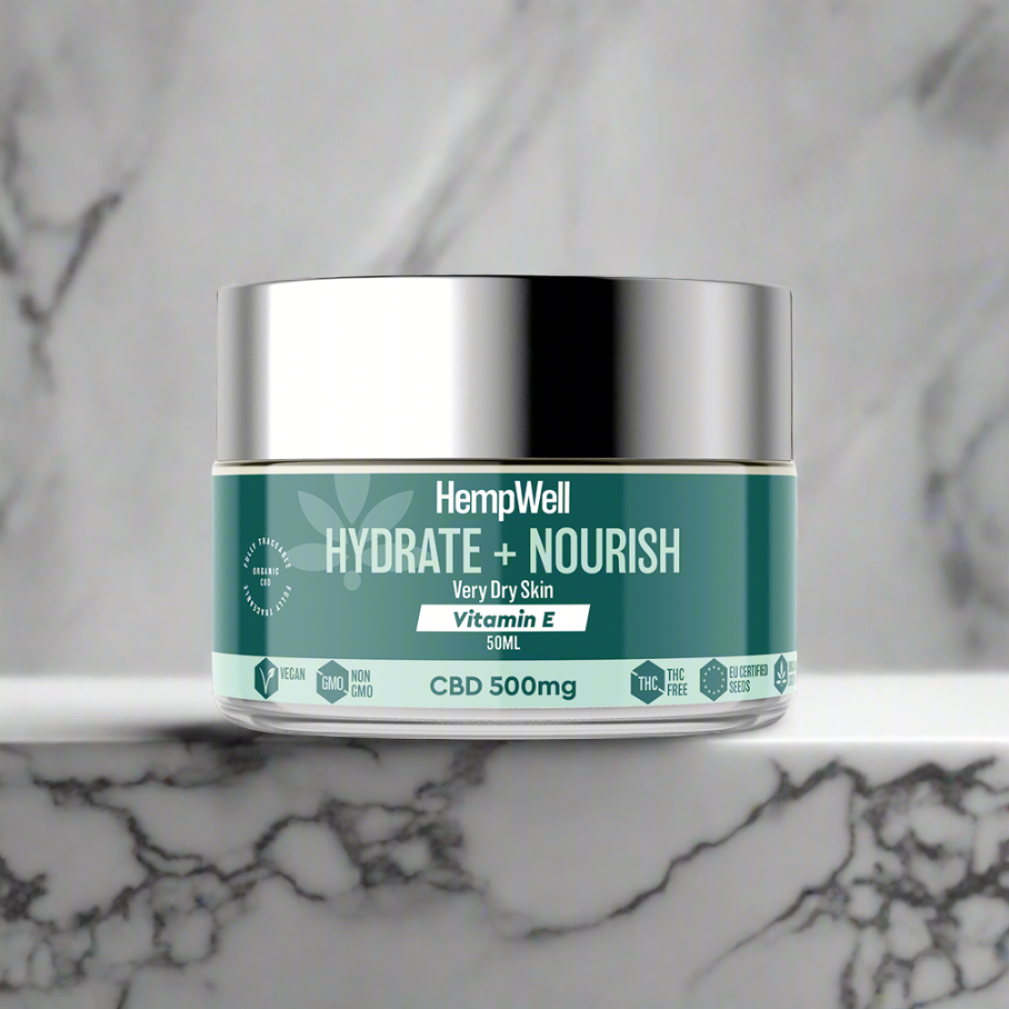 HempWell Hydrate and Nourish CBD Cream for Skin | 500mg CBD | 50ml Glass Jar