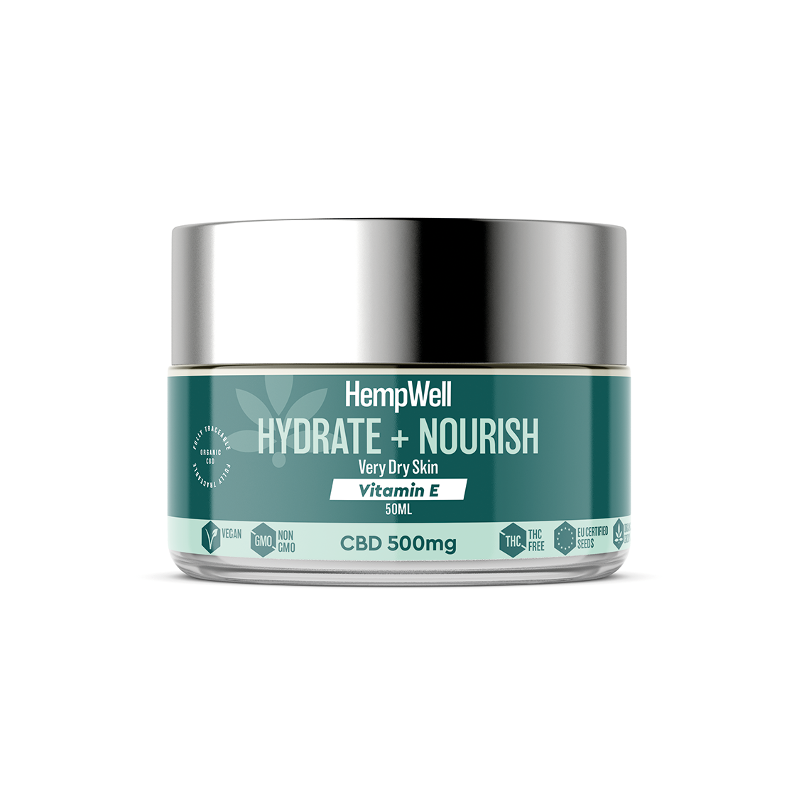 HempWell Hydrate and Nourish CBD Cream for Skin | 500mg CBD | 50ml Glass Jar
