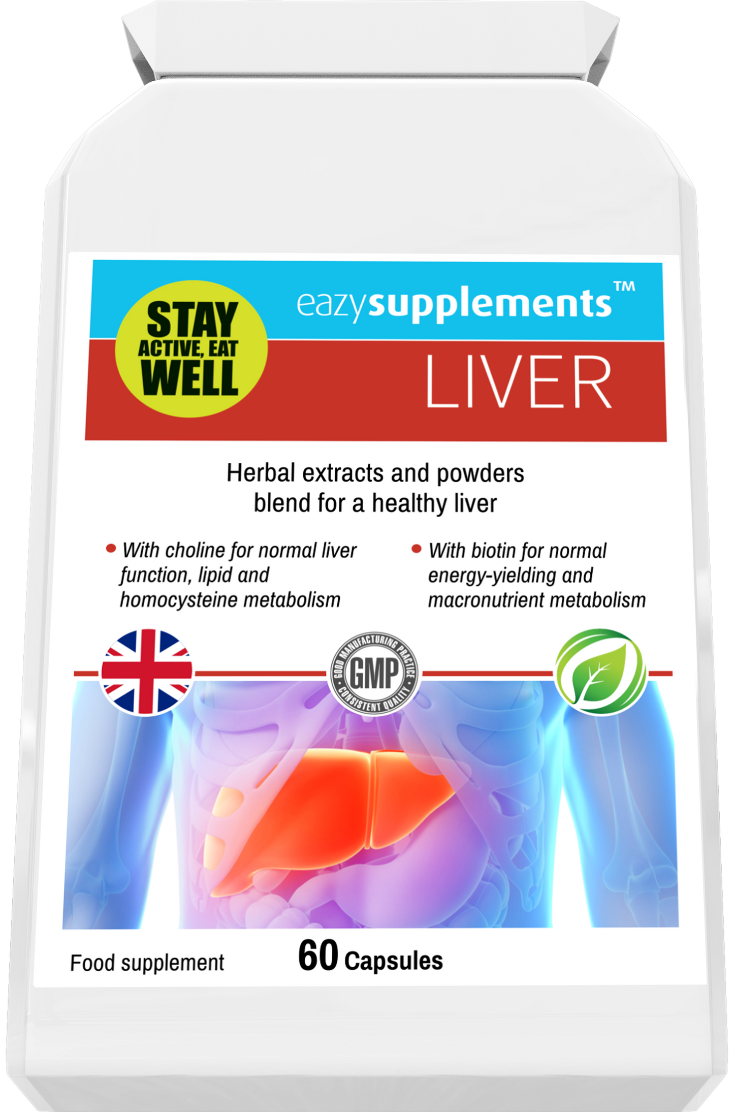 LIVER - healthy liver support formula, with a combination of herbal extracts and powders, plus vitamins.