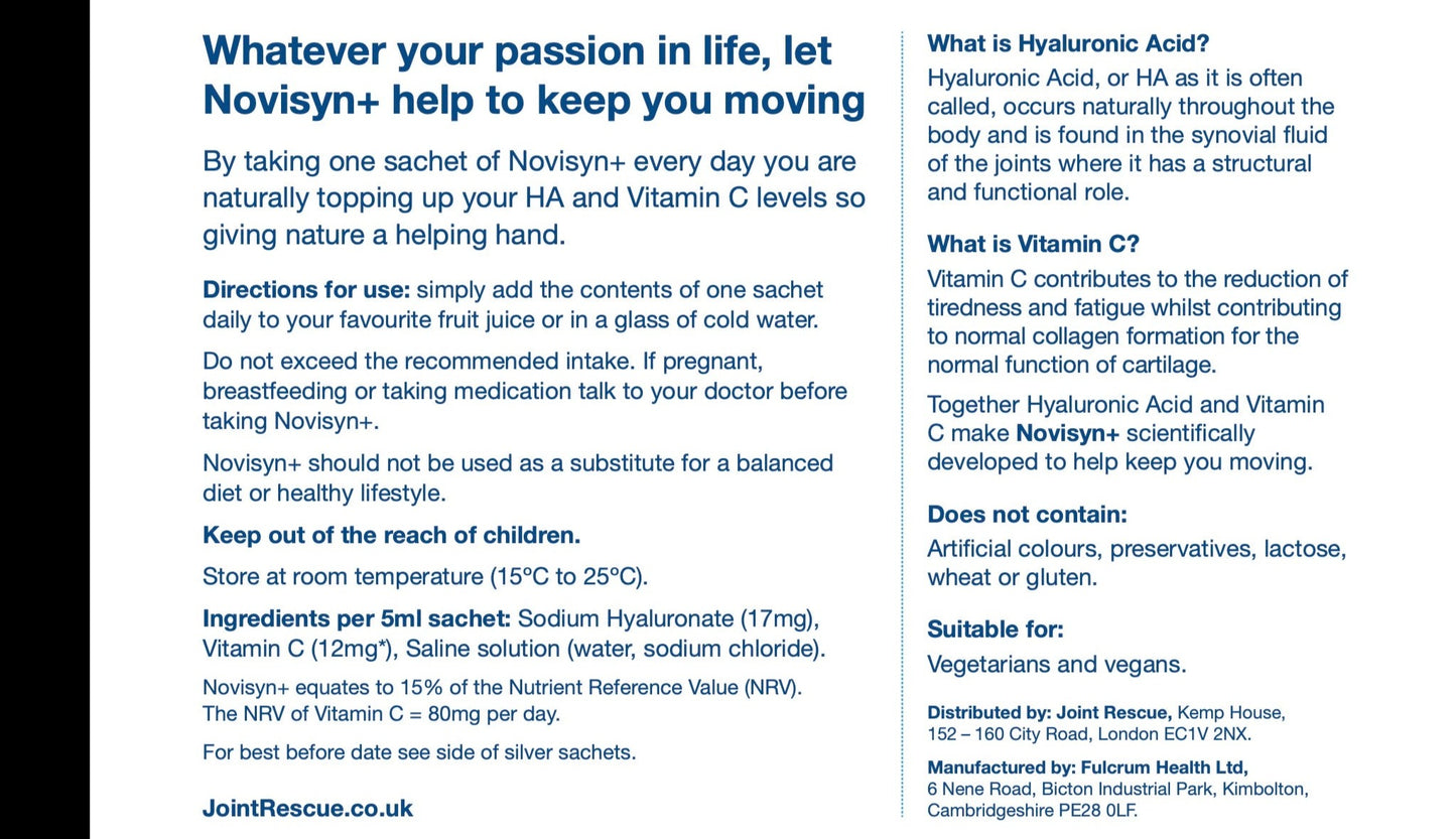 Novisyn+ hyaluronic acid sachets