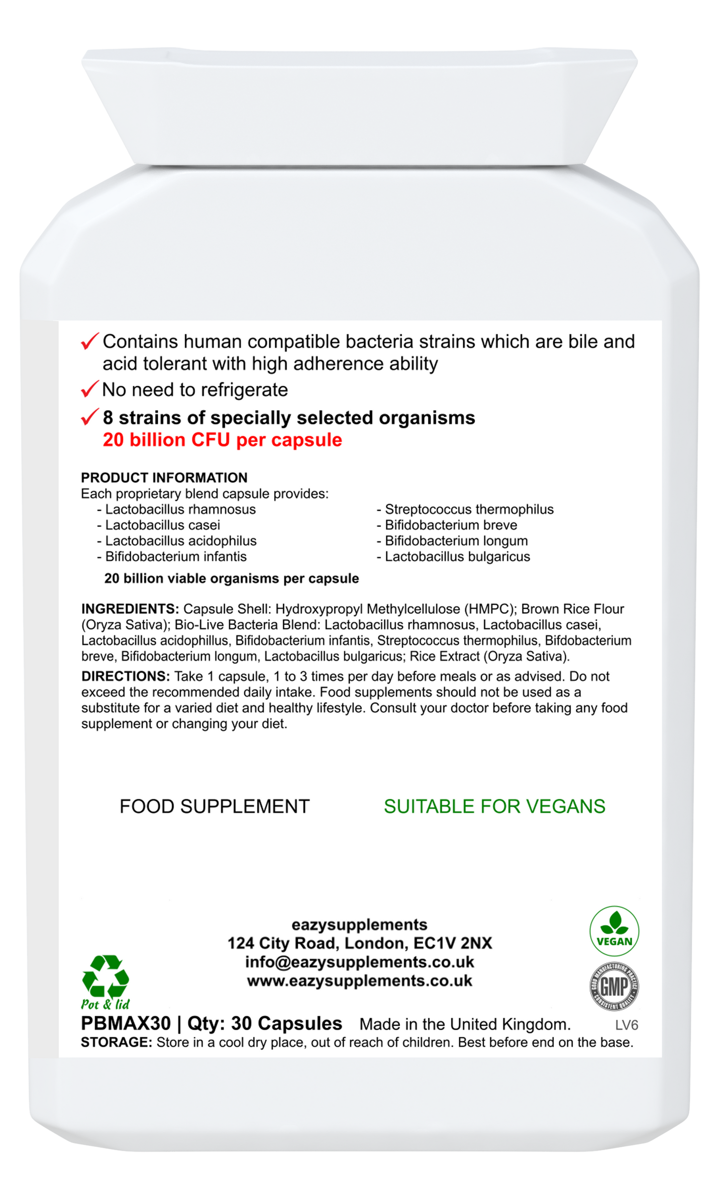 GUT is a practitioner-strength, multi-strain, vegan probiotics UK supplement