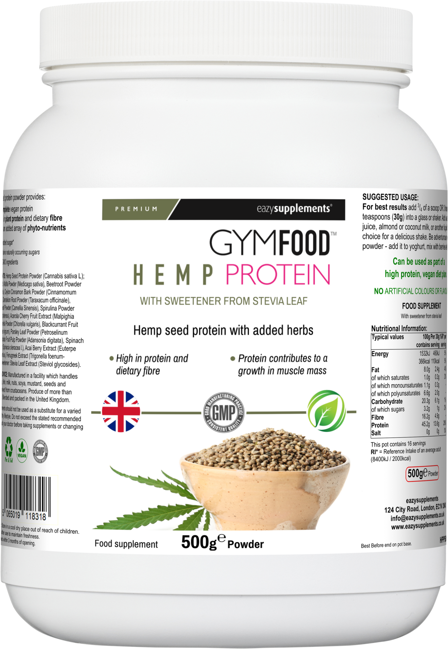 Hemp Protein Powder - GYMFOOD - 500g