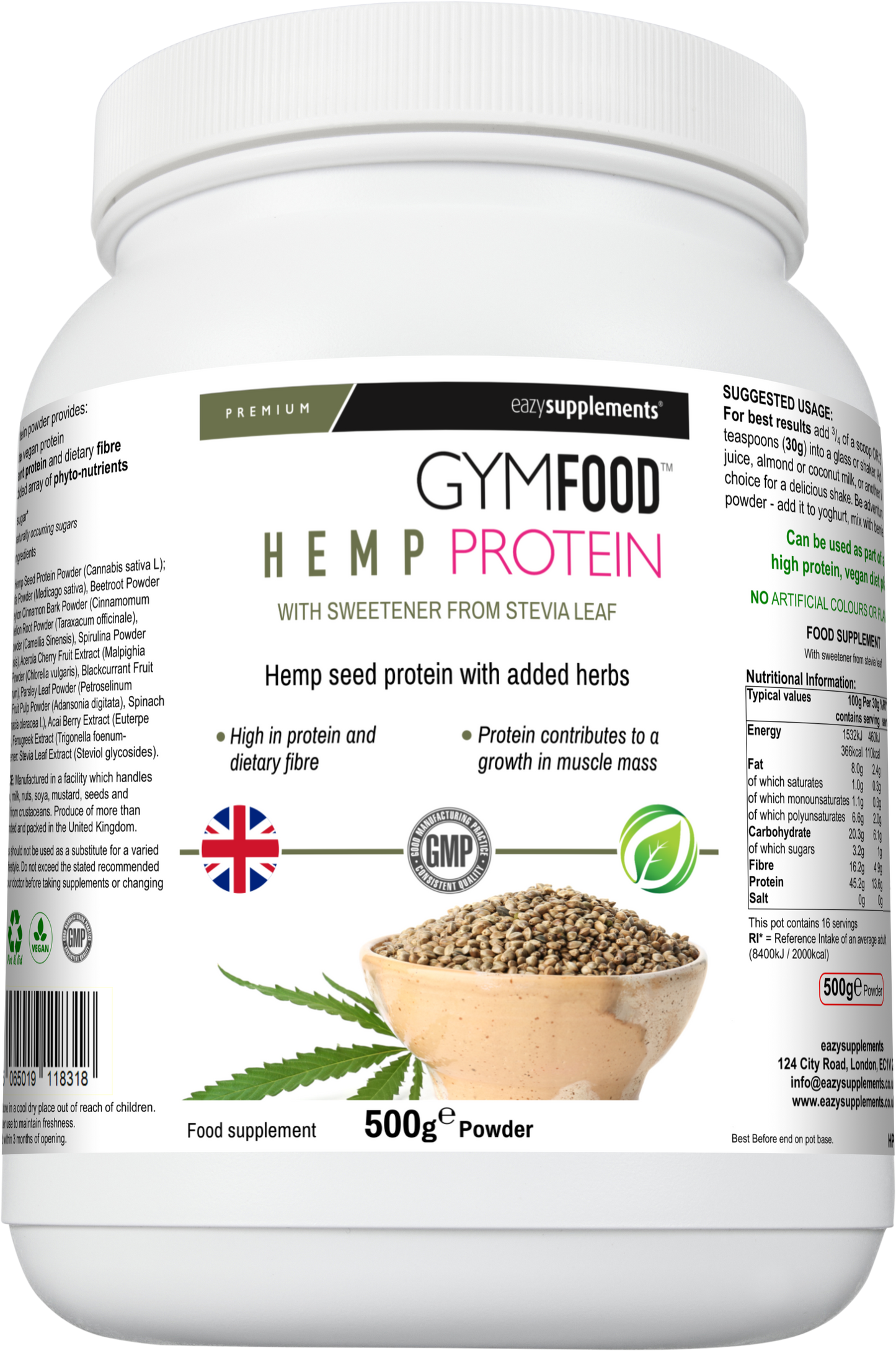 Hemp Protein Powder - GYMFOOD - 500g