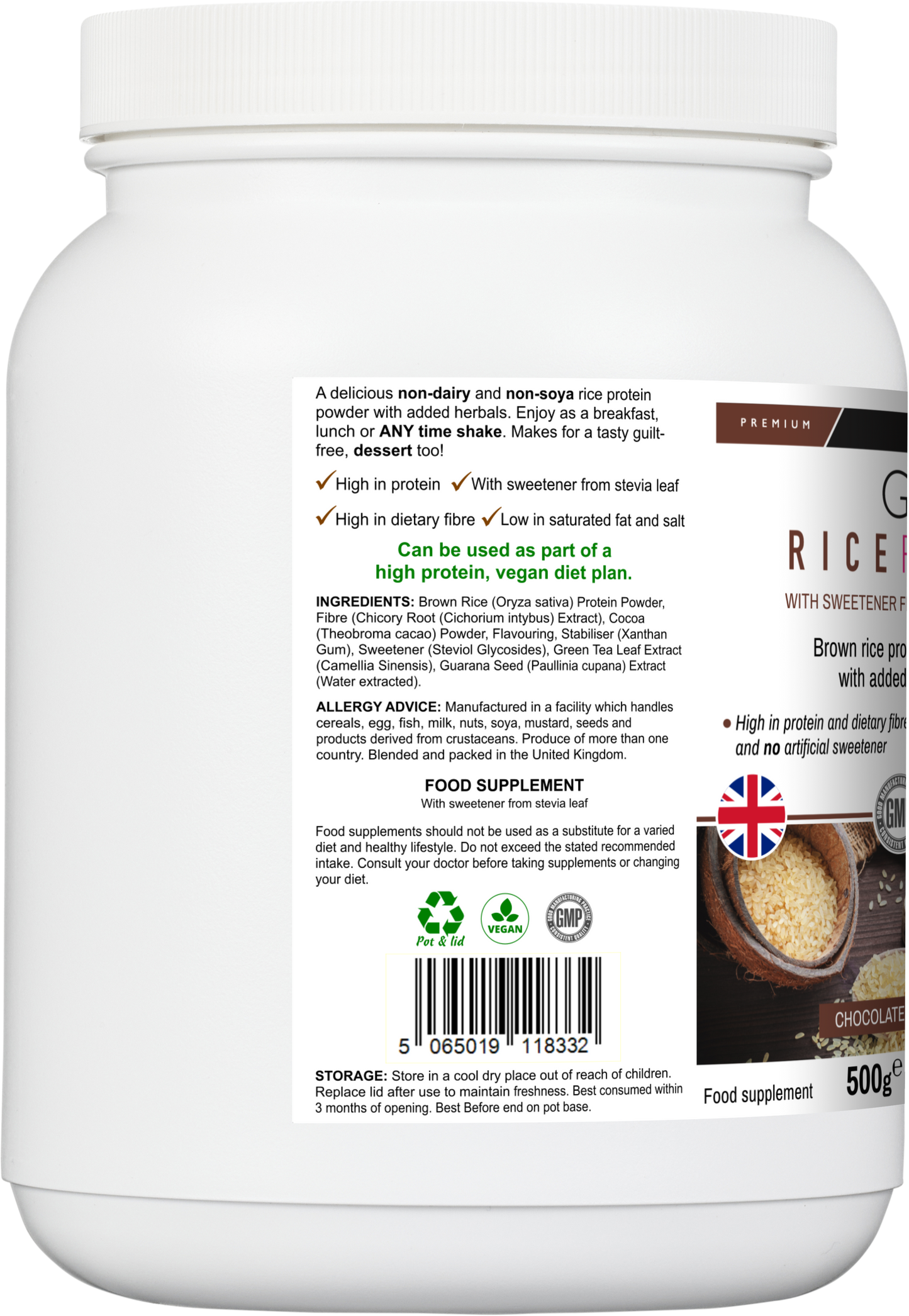 Rice Protein Powder Chocolate - GYMFOOD - 500g