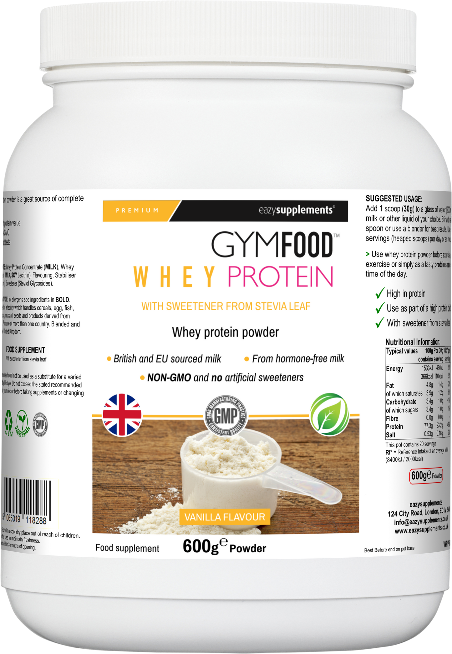 Whey Protein Vanilla Flavour - GYMFOOD - 600g