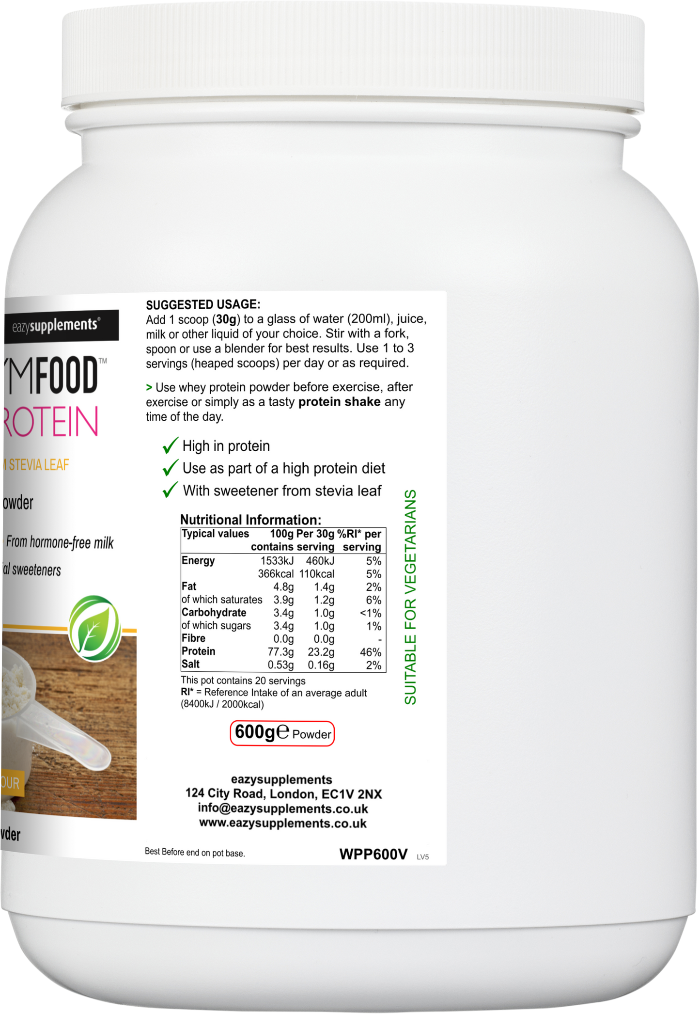 Whey Protein Vanilla Flavour - GYMFOOD - 600g
