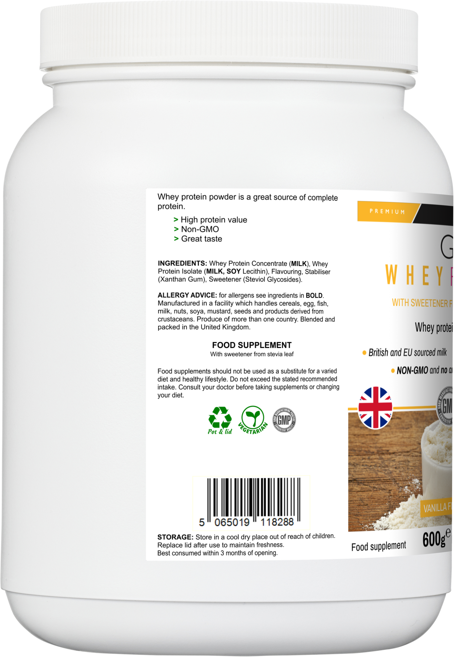 Whey Protein Vanilla Flavour - GYMFOOD - 600g