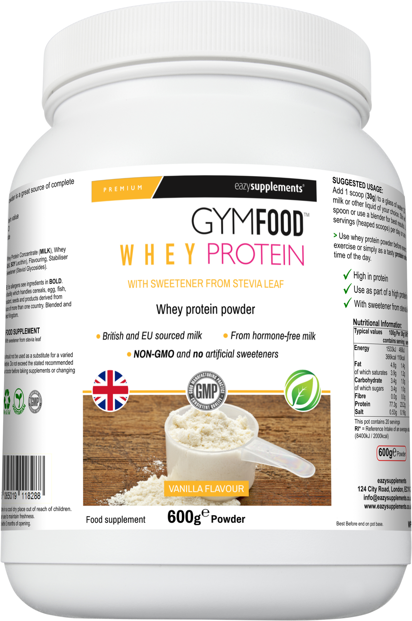 Whey Protein Vanilla Flavour - GYMFOOD - 600g