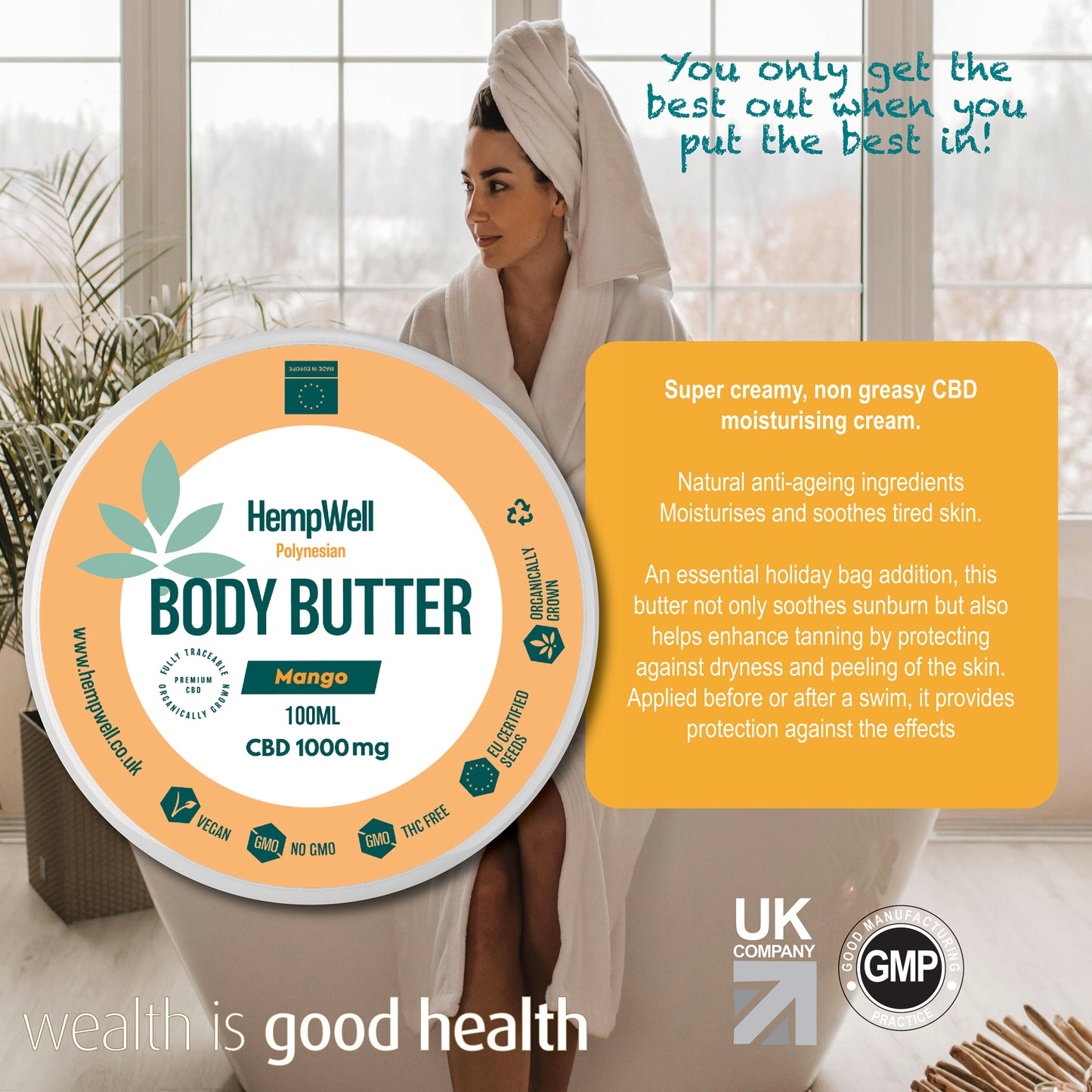 HempWell CBD Body Butter Mango | 1000mg CBD | 200ml