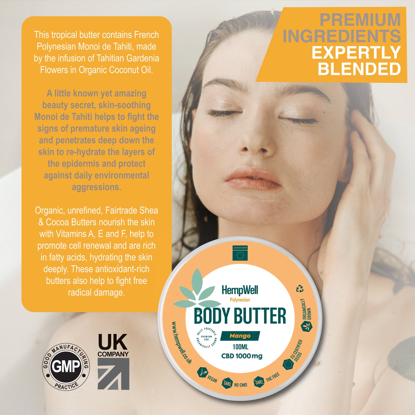 HempWell CBD Body Butter Mango | 1000mg CBD | 200ml