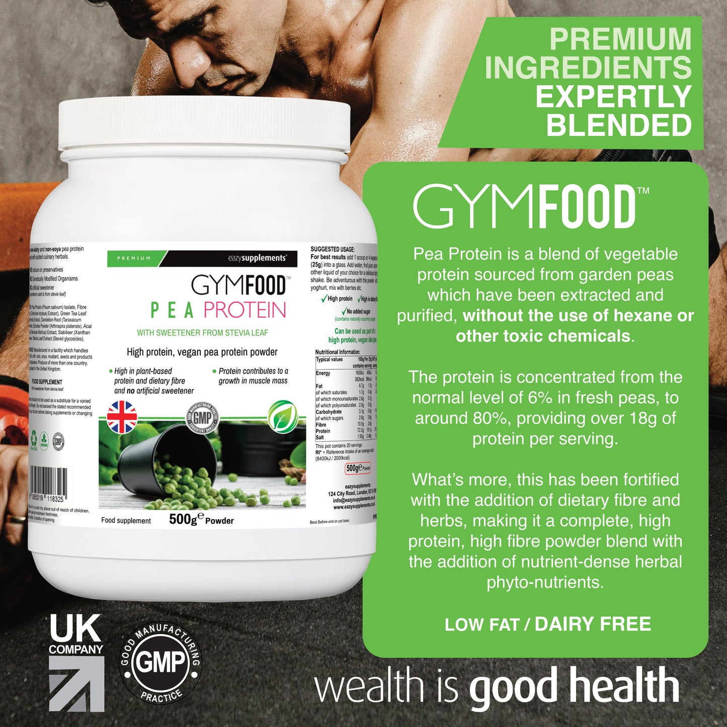 Natrual Pea Protein Powder - GYMFOOD - 500g