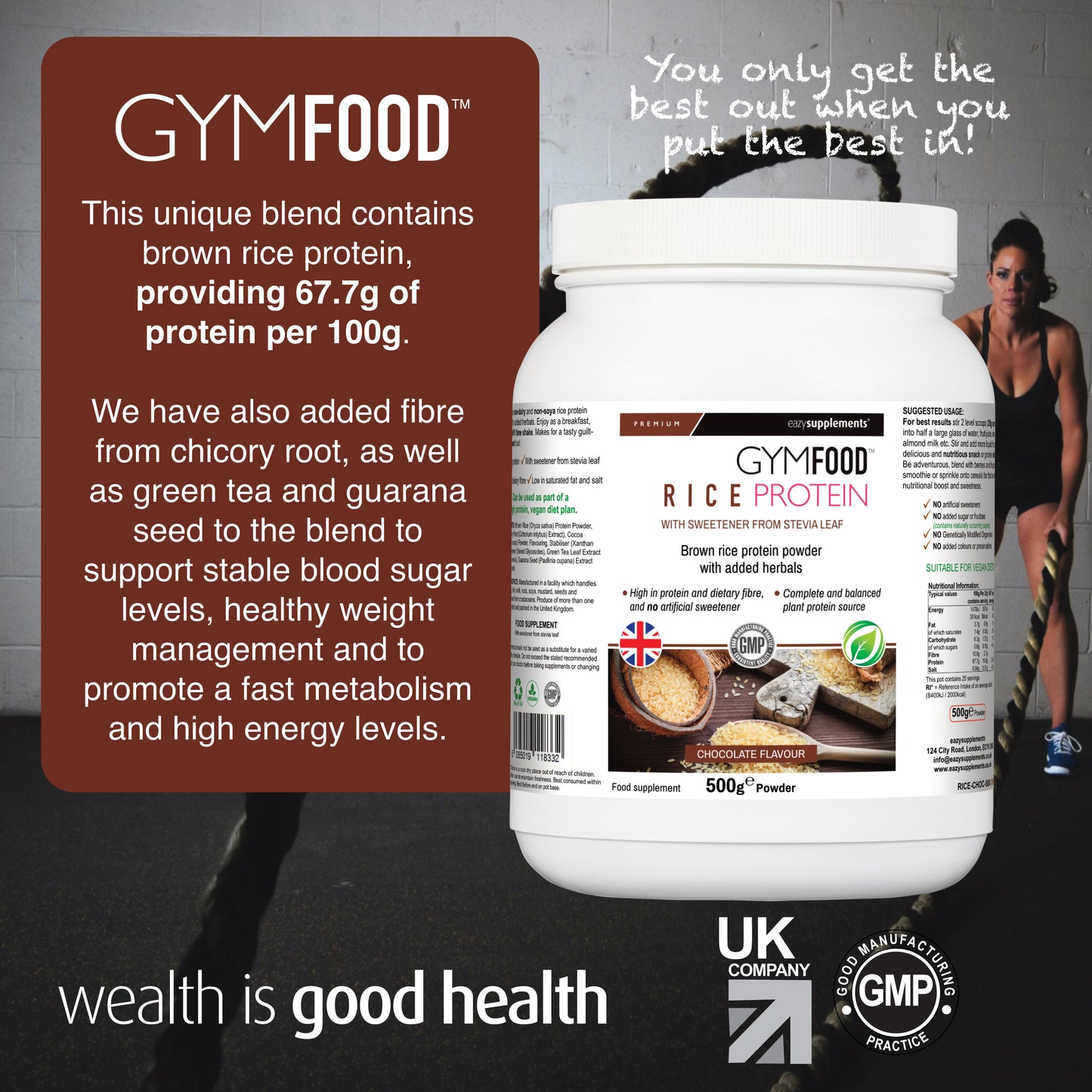 Rice Protein Powder Chocolate - GYMFOOD - 500g