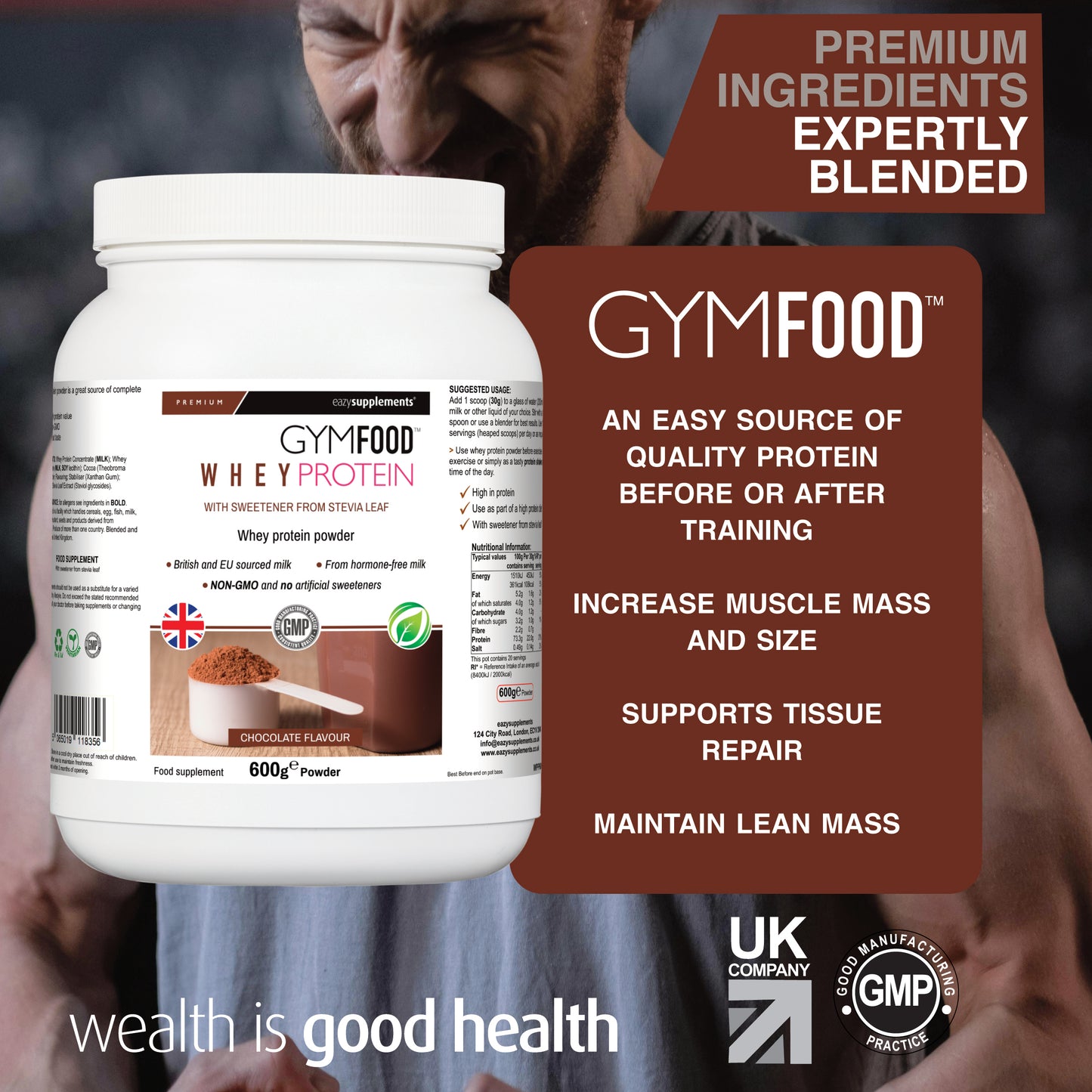 Chocolate Flavour Whey Protein - GYMFOOD - 600g