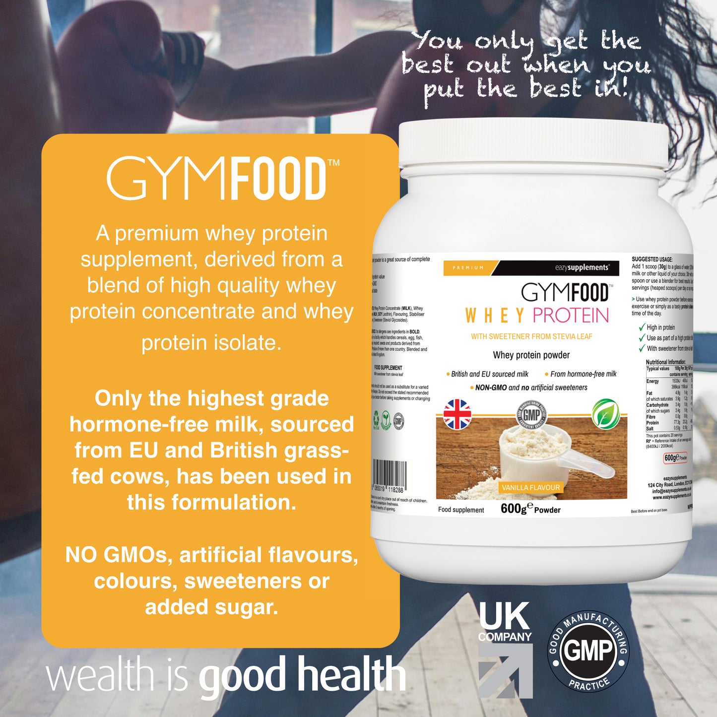 Whey Protein Vanilla Flavour - GYMFOOD - 600g