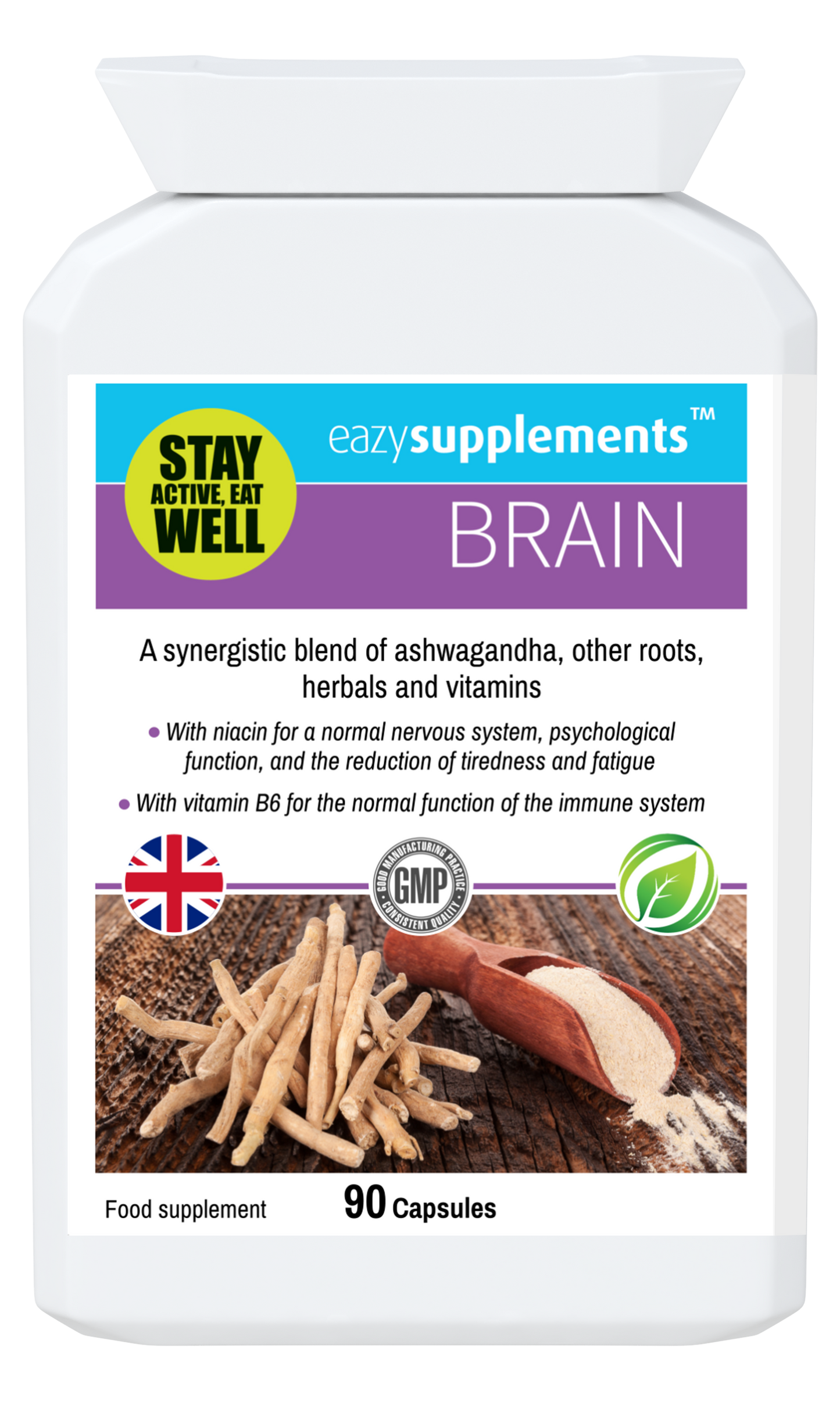 BRAIN - an adaptogenic adrenal support supplement containing precise dosages of key ingredients to assist the body's natural response to stress.