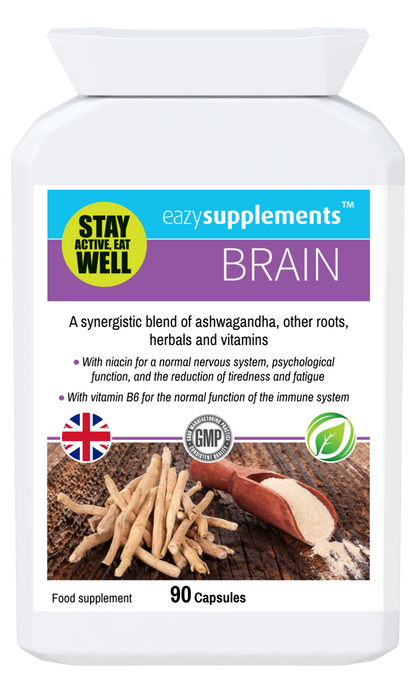 BRAIN - an adaptogenic adrenal support supplement containing precise dosages of key ingredients to assist the body's natural response to stress.