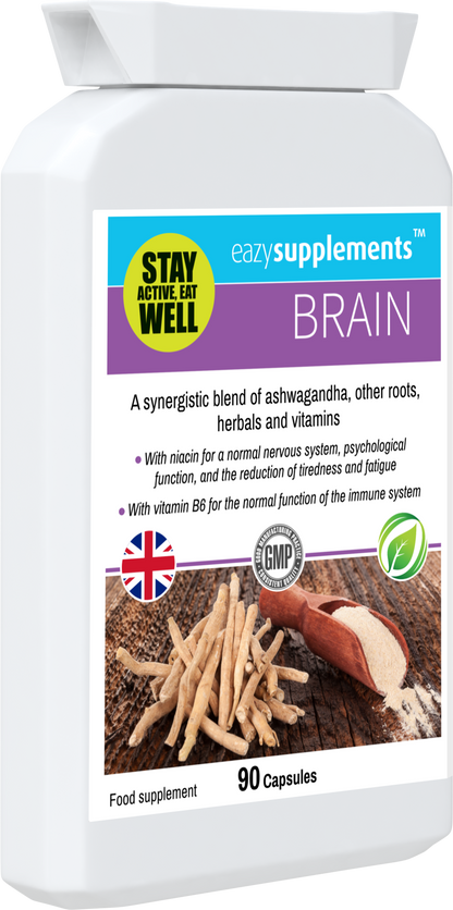 BRAIN - an adaptogenic adrenal support supplement containing precise dosages of key ingredients to assist the body's natural response to stress.