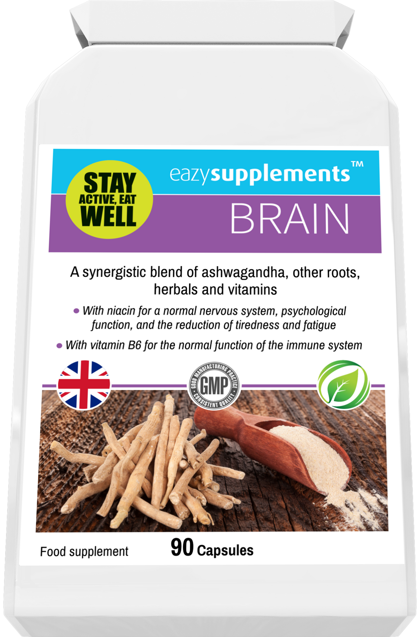 BRAIN - an adaptogenic adrenal support supplement containing precise dosages of key ingredients to assist the body's natural response to stress.