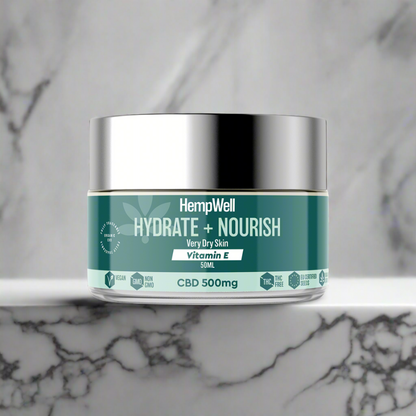 HempWell Hydrate and Nourish CBD Cream for Skin | 500mg CBD | 50ml Glass Jar
