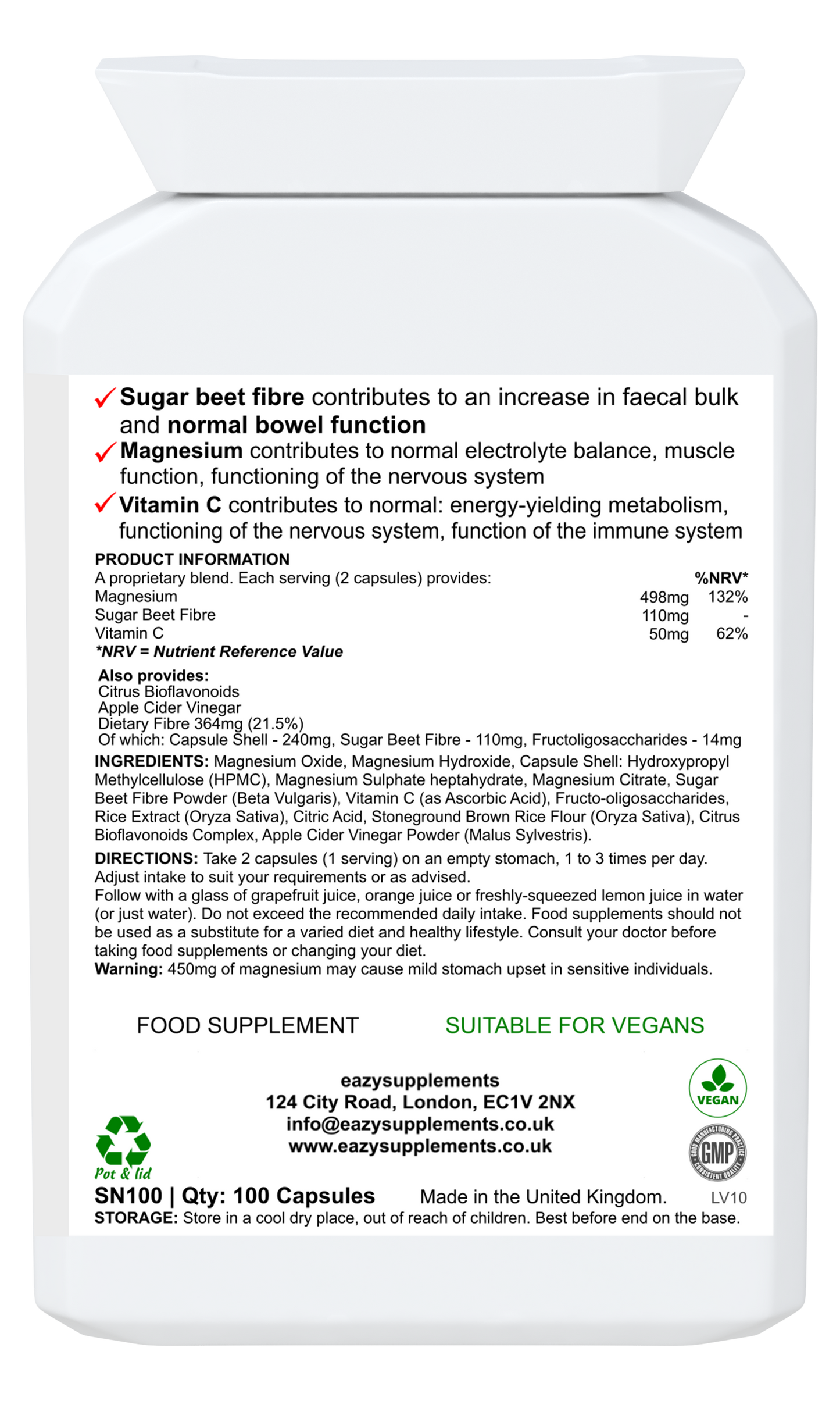 BOWEL - a magnesium-packed hydrating mix with sugar beet fibre to promote faecal bulk and digestive performance.