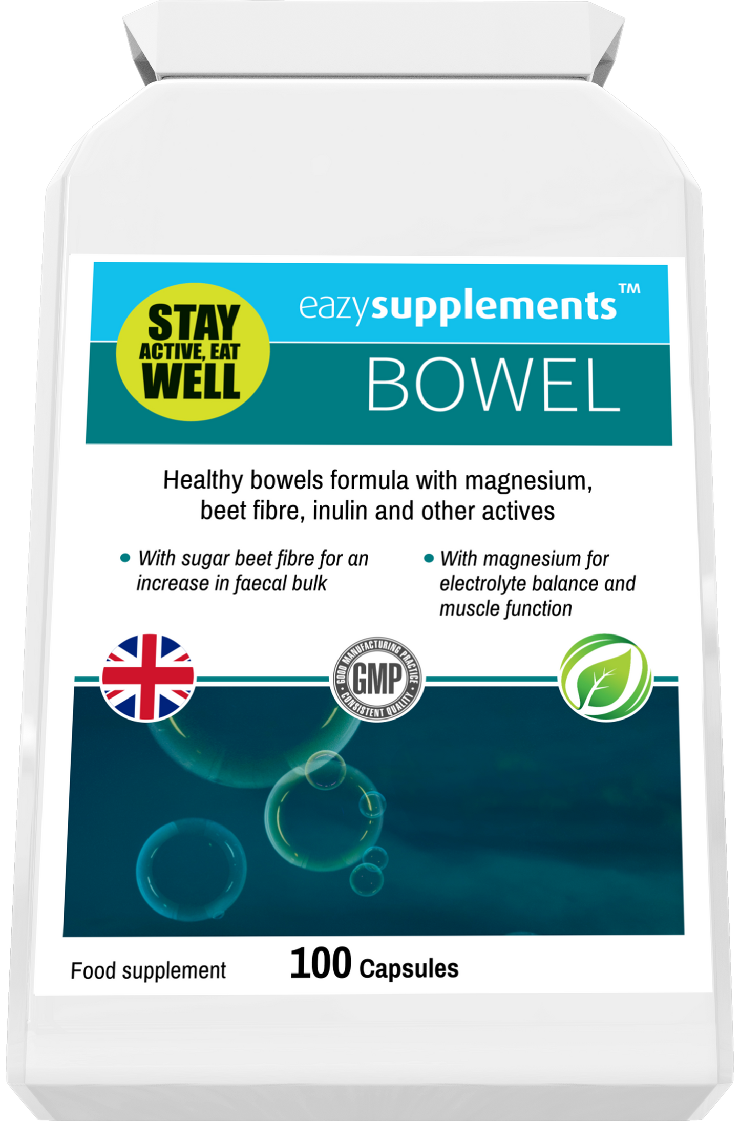 BOWEL - a magnesium-packed hydrating mix with sugar beet fibre to promote faecal bulk and digestive performance.