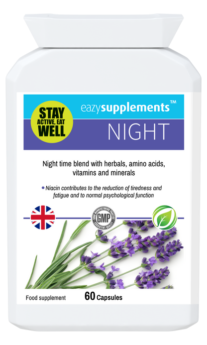 NIGHT - a combination night time blend, with specially selected herbal, amino acid, vitamin and mineral ingredients.