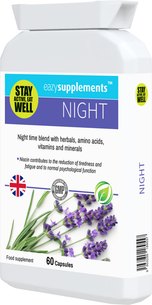 NIGHT - a combination night time blend, with specially selected herbal, amino acid, vitamin and mineral ingredients.