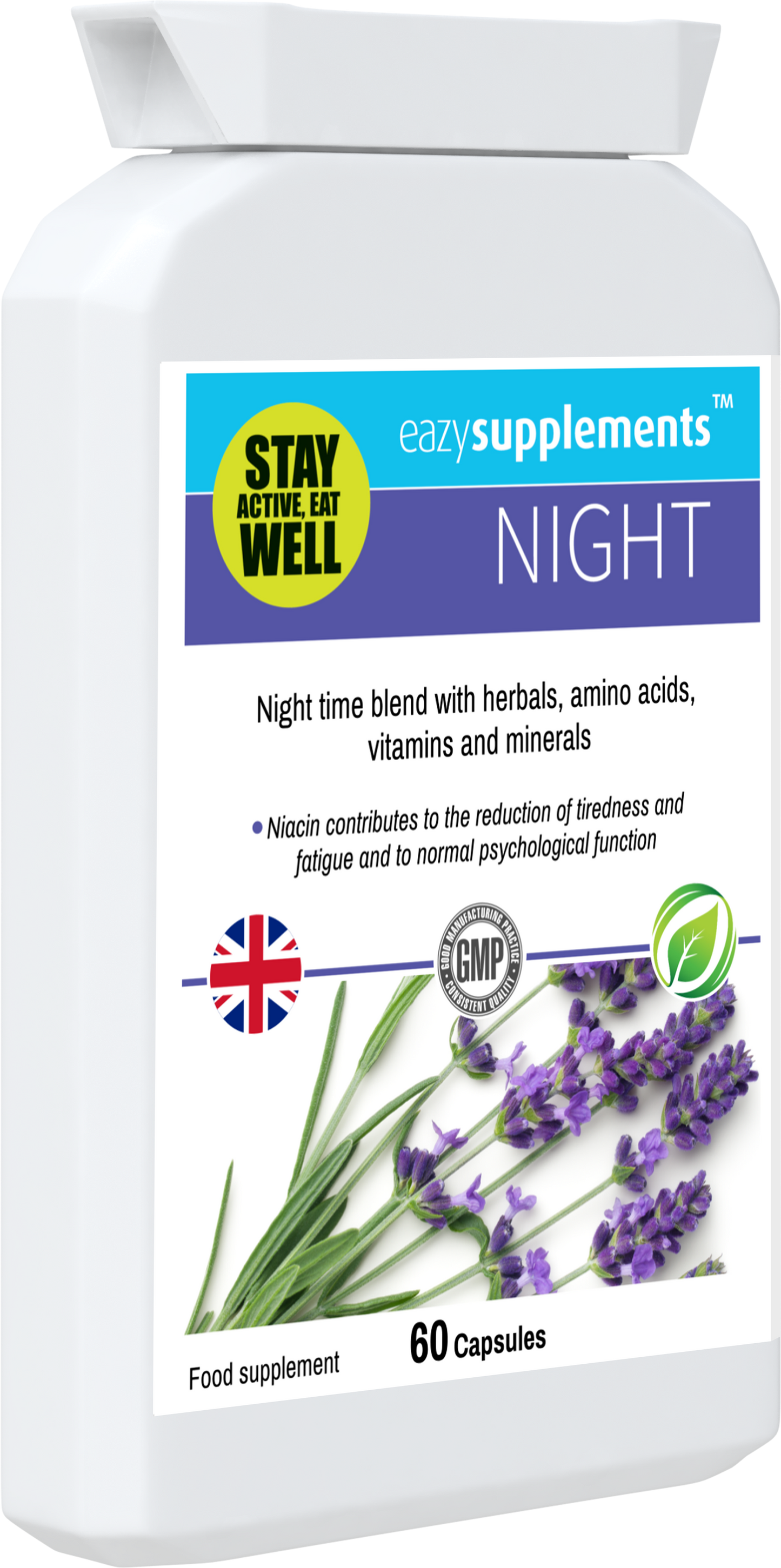 NIGHT - a combination night time blend, with specially selected herbal, amino acid, vitamin and mineral ingredients.