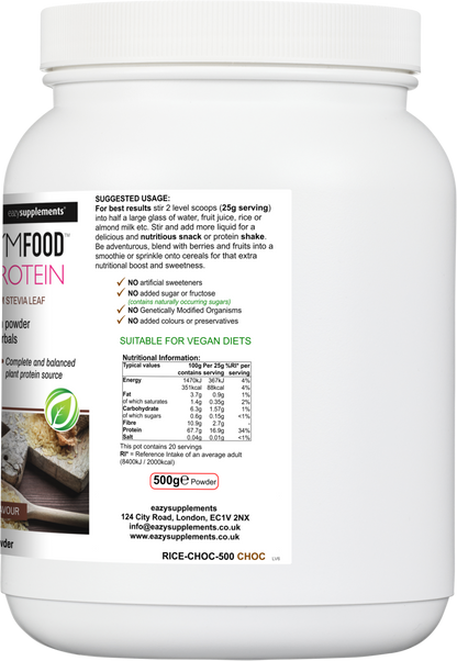 Rice Protein Powder Chocolate - GYMFOOD - 500g