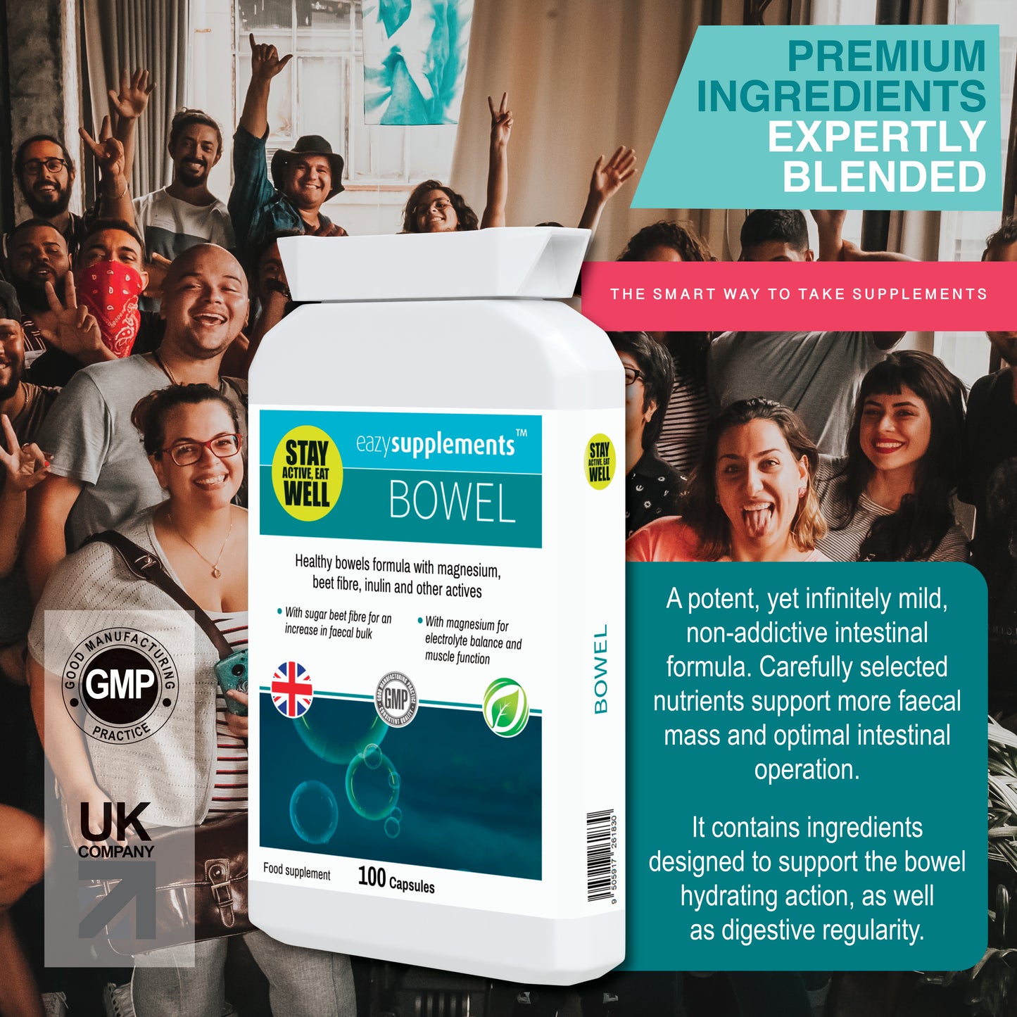 BOWEL - a magnesium-packed hydrating mix with sugar beet fibre to promote faecal bulk and digestive performance.