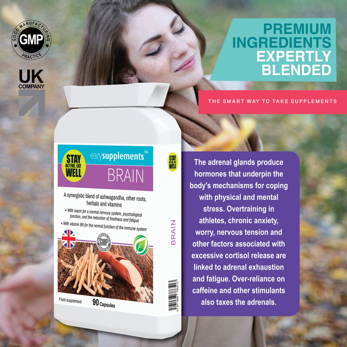 BRAIN - an adaptogenic adrenal support supplement containing precise dosages of key ingredients to assist the body's natural response to stress.