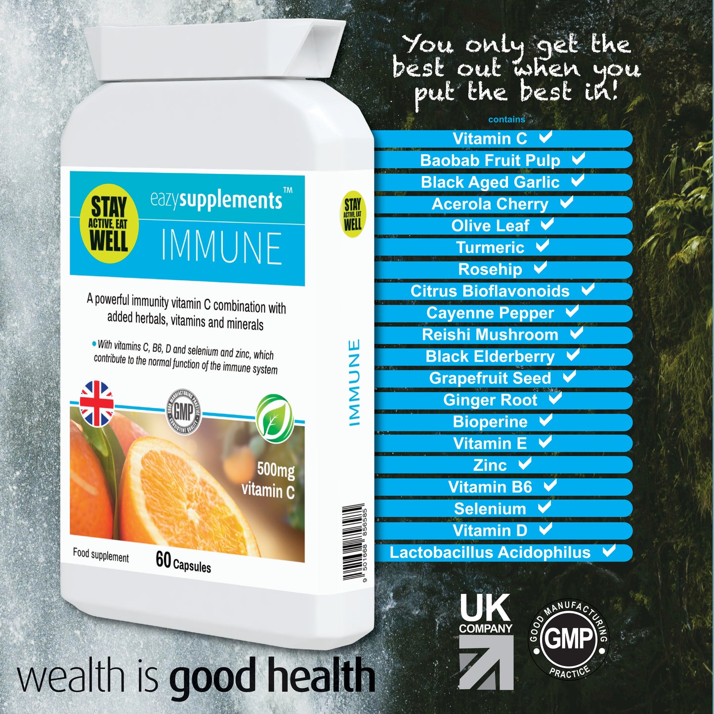 IMMUNE - a scientifically-crafted supplement with powerful immunity-strengthening ingredients to promote healthier immune function.