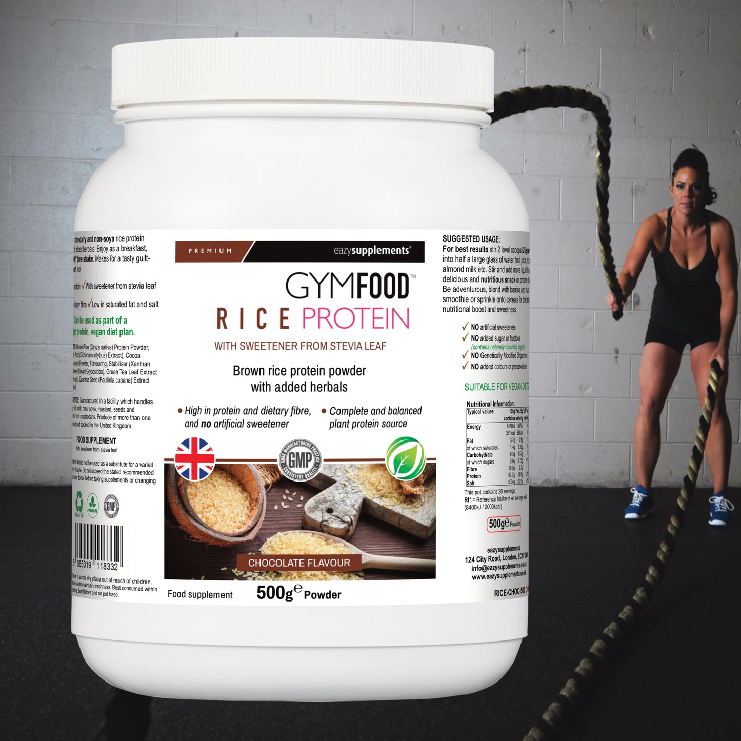 Rice Protein Powder Chocolate - GYMFOOD - 500g