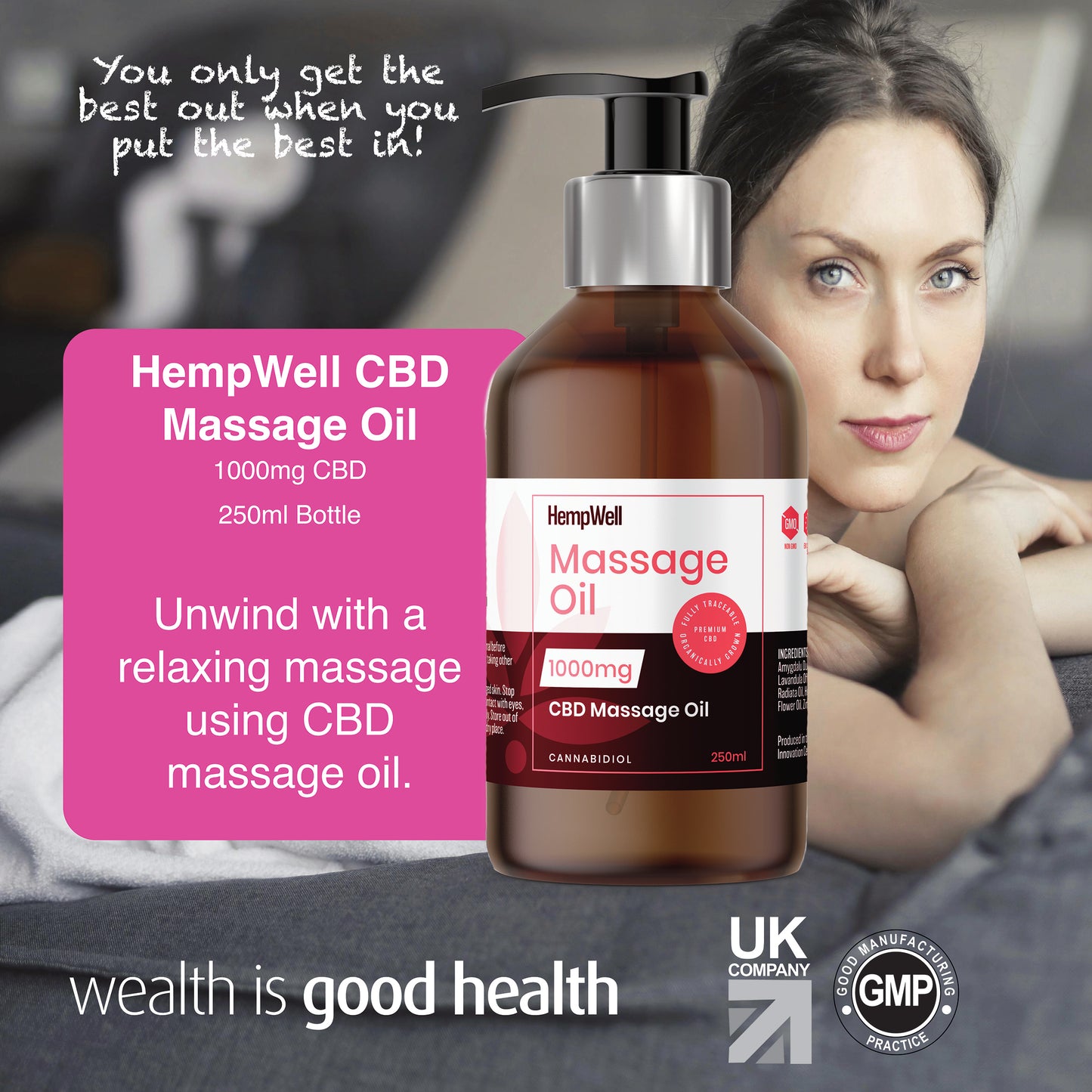 HempWell CBD Massage Oil | 1000mg CBD | 250ml Bottle