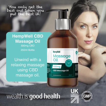 HempWell CBD Massage Oil | 500mg CBD | 250ml Bottle