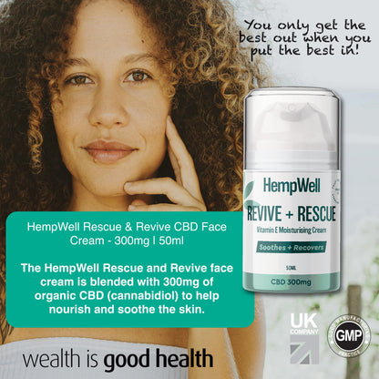 HempWell Rescue & Revive CBD Face Cream 300mg | 50ml